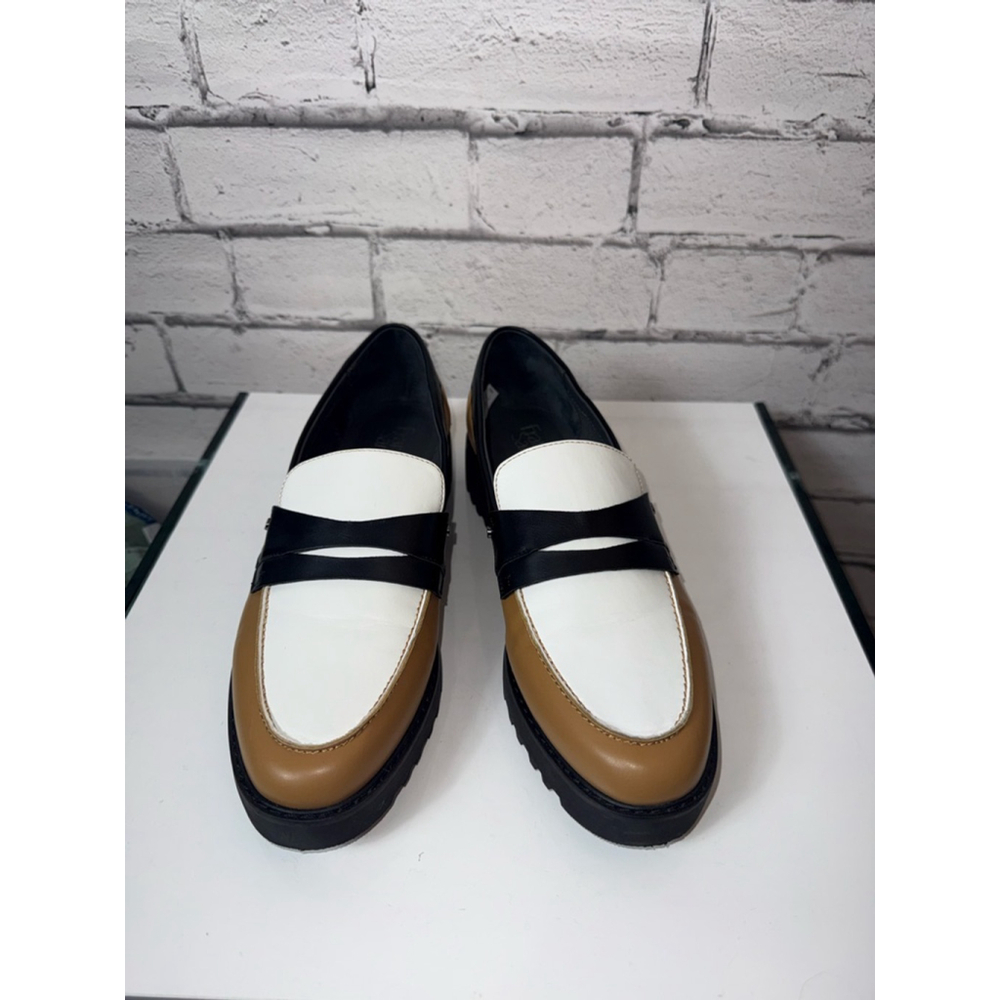 Women's Franco Sarto Cassandra Platform Penny Loafers Size 10 Brown White Black - Picture 2 of 10